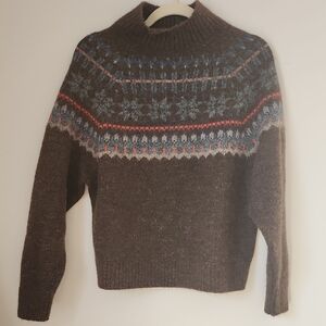 Old Navy Brown Turtleneck Sweater with Blue and Red Patterns